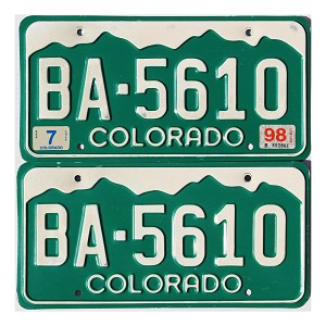 1998 Colorado License Plates Pair #BA5610