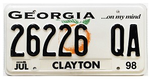 1998 Georgia License Plate #26226QA