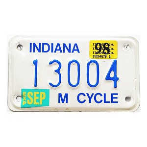 1998 Indiana Motorcycle License Plate #13004