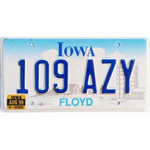 1998 Iowa License Plate #109AZY