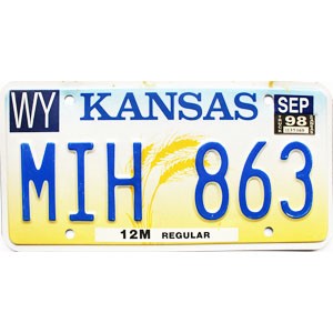1998 Kansas Truck License Plate #MIH863