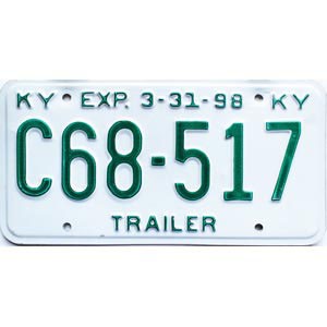 1998 Kentucky Trailer License Plate #C68517