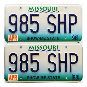 1998 Missouri License Plates Pair #985SHP