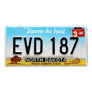 1998 North Dakota License Plate #EVD187