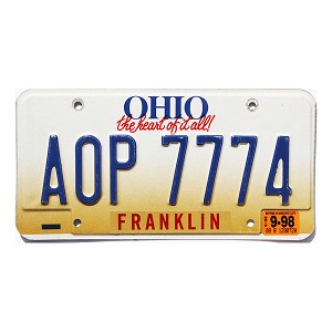 1998 Ohio License Plate #AOP7774