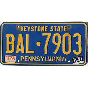1998 Pennsylvania License Plate #BAL7903