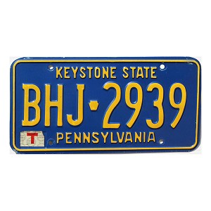 1998 Pennsylvania License Plate #BHJ2939