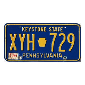1998 Pennsylvania License Plate #XYH729