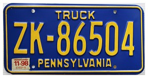 1998 Pennsylvania Truck License Plate #ZK86504