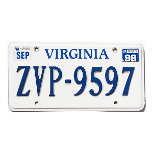 1998 Virginia License Plate #ZVP9597