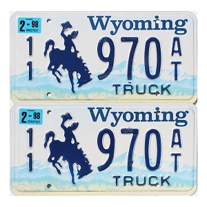 1998 Wyoming Truck License Plates Pair #11970AT