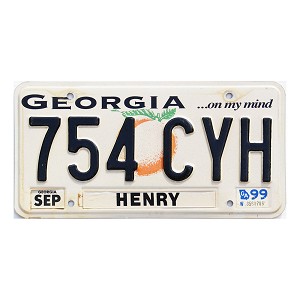 1999 Georgia License Plate #754CYH