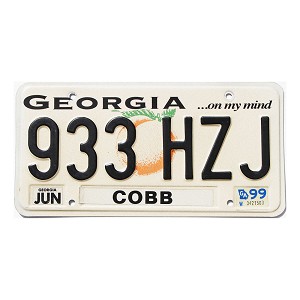 1999 Georgia License Plate #933HZJ