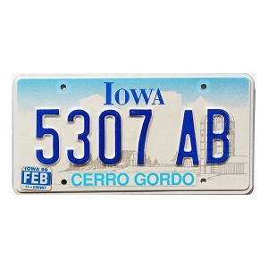 1999 Iowa Truck License Plate #5307AB