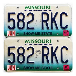 1999 Missouri License Plates Pair #582RKC