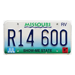 1999 Missouri Recreational Vehicle License Plate #R14600