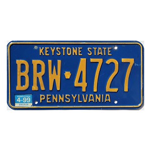 1999 Pennsylvania License Plate #BRW4727