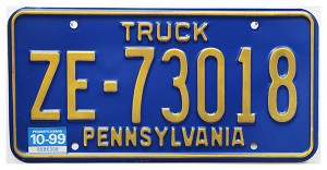 1999 Pennsylvania Truck License Plate #ZE73018