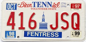 1999 Tennessee Bicentennial License Plate #416JSQ