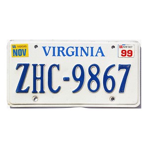 1999 Virginia License Plate #ZHC9867