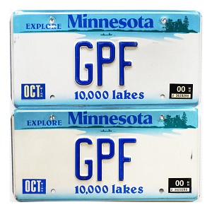 2000 Minnesota Vanity License Plates Pair #GPF