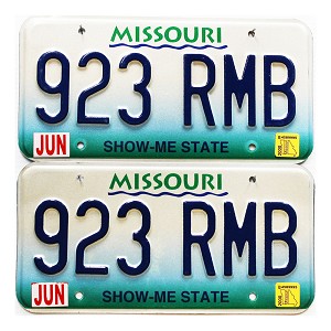 2000 Missouri License Plates Pair #923RMB