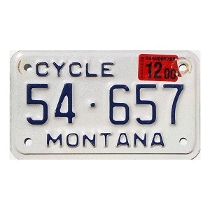 2000 Montana Motorcycle License Plate #54657