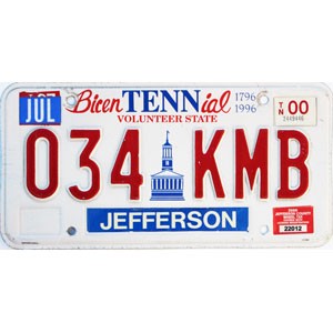 2000 Tennessee Bicentennial License Plate #034KMB