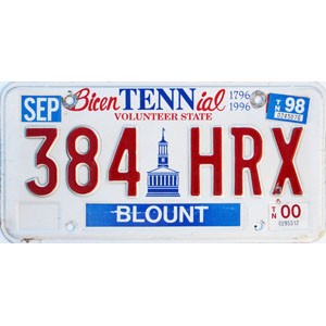 2000 Tennessee Bicentennial License Plate #384HRX
