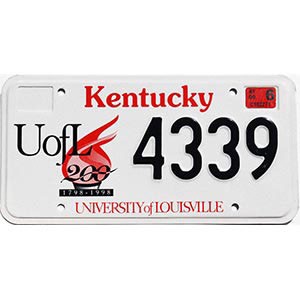 2000 University Of Louisville License Plate #4339