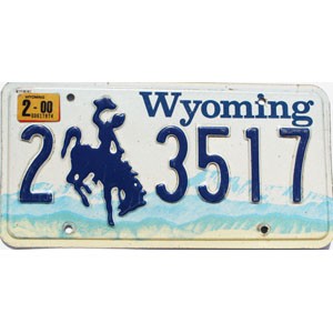 2000 Wyoming License Plate #23517