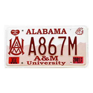 2001 Alabama A&M University License Plate #A867M