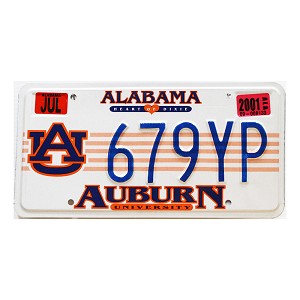 2001 Auburn University License Plate #679YP
