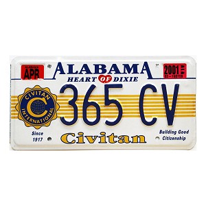 2001 Alabama Civitan License Plate #365CV