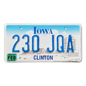 2001 Iowa License Plate #230JQA
