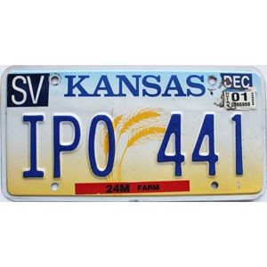 2001 Kansas Farm Truck License Plate #IPO441