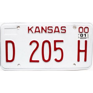 2001 Kansas Dealer License Plate #D205H
