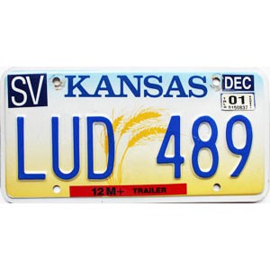2001 Kansas Trailer License Plate #LUD489