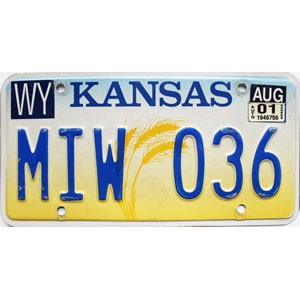2001 Kansas License Plate #MIW036