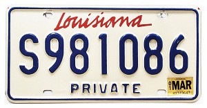 2001 Louisiana Truck License Plate #S981086