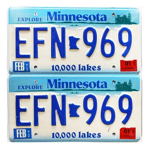 2001 Minnesota License Plates Pair #EFN969