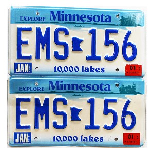 2001 Minnesota License Plates Pair #EMS156