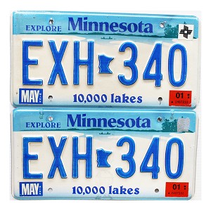 2001 Minnesota License Plates Pair #EXH340
