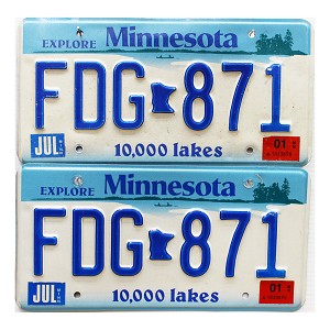 2001 Minnesota License Plates Pair #FGD871