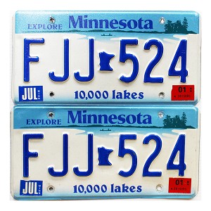 2001 Minnesota License Plates Pair #FJJ524