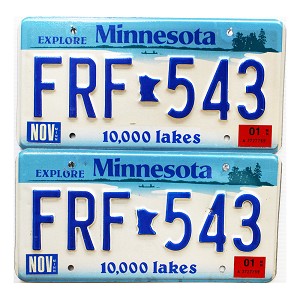 2001 Minnesota License Plates Pair #FRF543