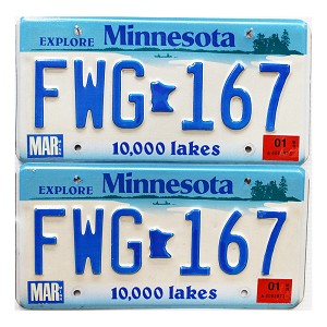 2001 Minnesota License Plates Pair #FWG167