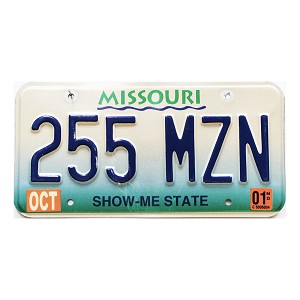 2001 Missouri License Plate #255MZN