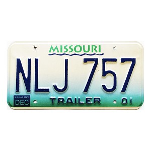 2001 Missouri Trailer License Plate #NLJ757