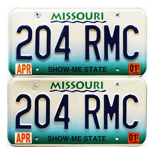 2001 Missouri License Plates Pair #204RMC